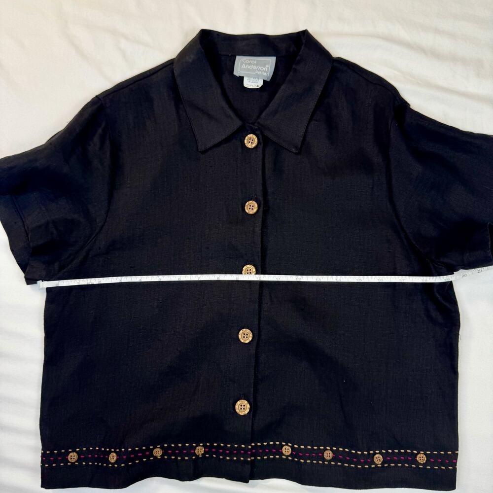 Carol Anderson Vintage Linen Shirt Black Women's Large Petite Lagenlook Coastal - Picture 7 of 13